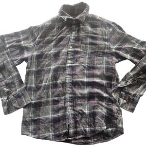 Apt.‎ 9 Premier Flex Shirt Mens Small Gray Black Plaid Flannel Long Sleeve Soft